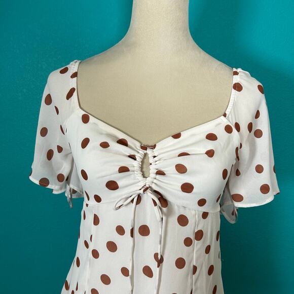 Abercrombie and Fitch Flutter Sleeve Keyhole Mini Dress Ruffle Smocked Size S - Picture 4 of 7